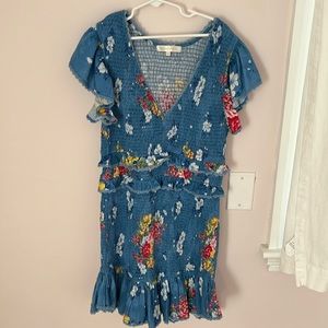 LoveShackFancy Blue Floral Sonora Smocked Mini Dress